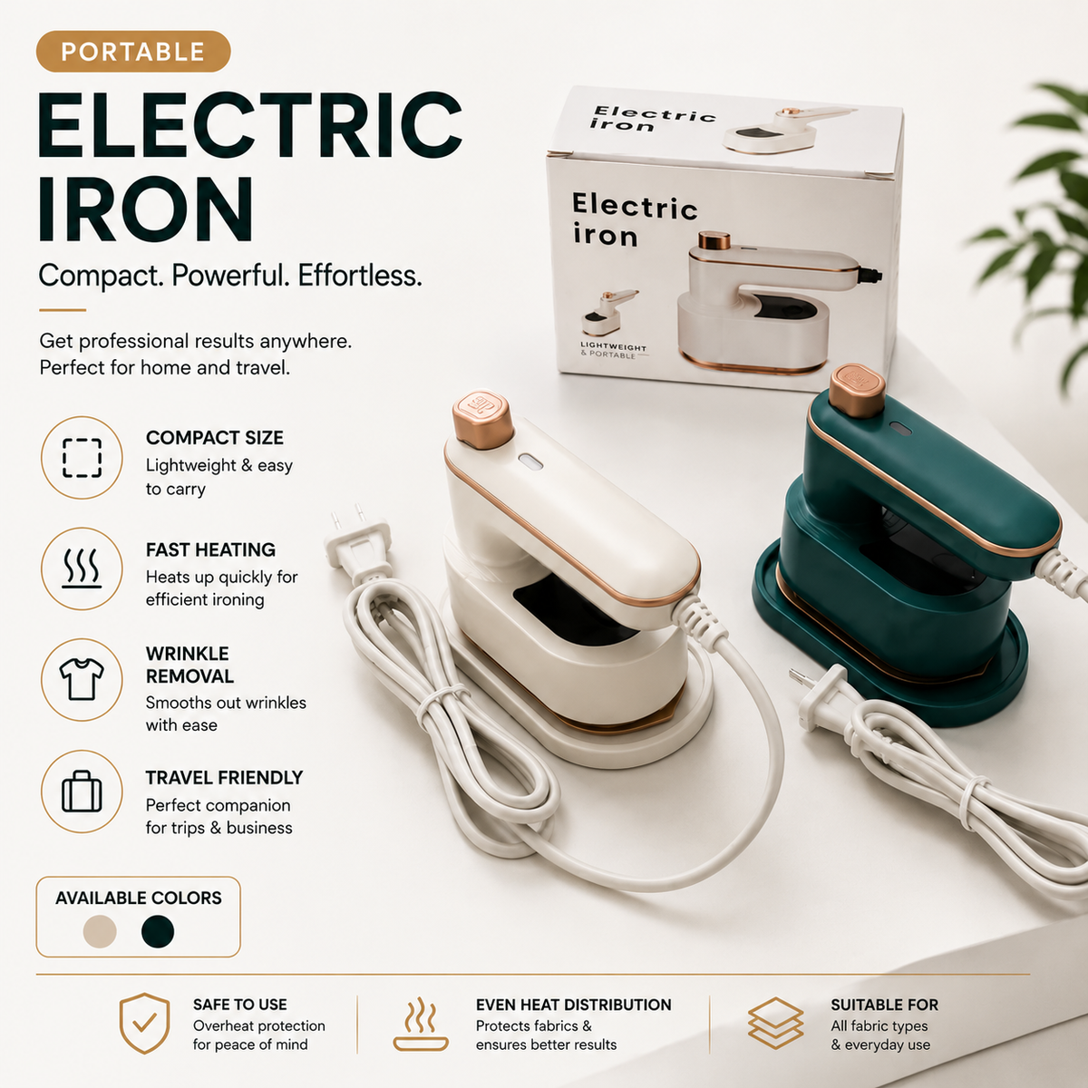 Portable Electric Iron – Compact Steam-Free Clothes Iron for Home, Travel & Everyday Use